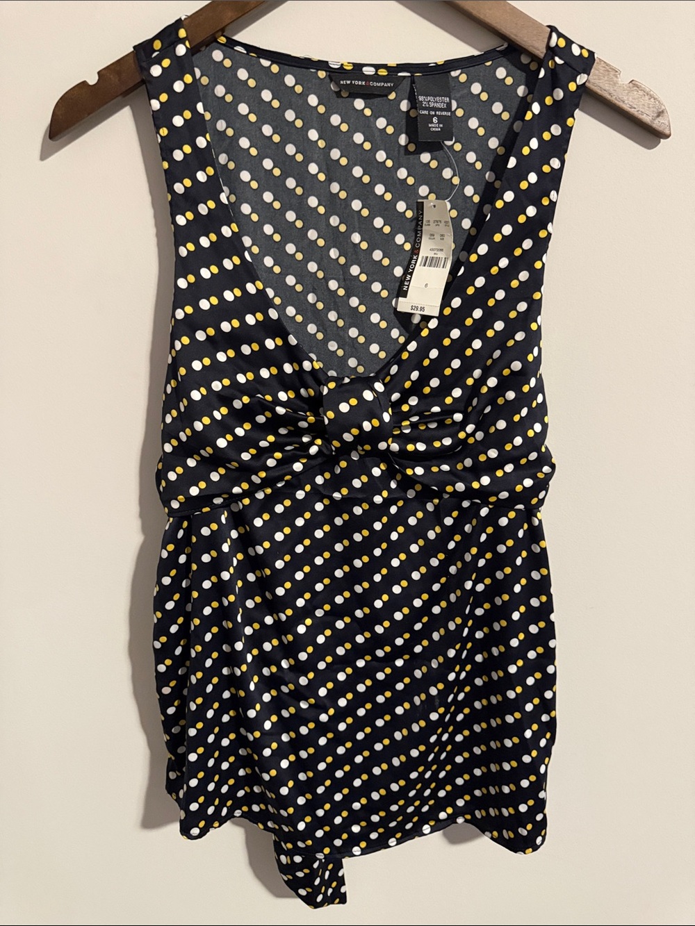New York & Company Polka Dot Sleeveless Tie Front Blouse Size 6 NWT